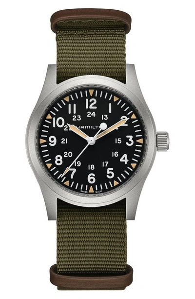 Shop Hamilton Khaki Field Mechanical Nato Strap Watch, 42mm In Green