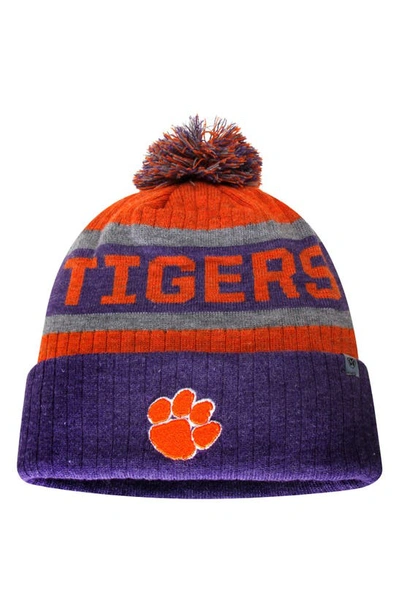 Shop Top Of The World Orange/purple Clemson Tigers Below Zero Cuffed Pom Knit Hat