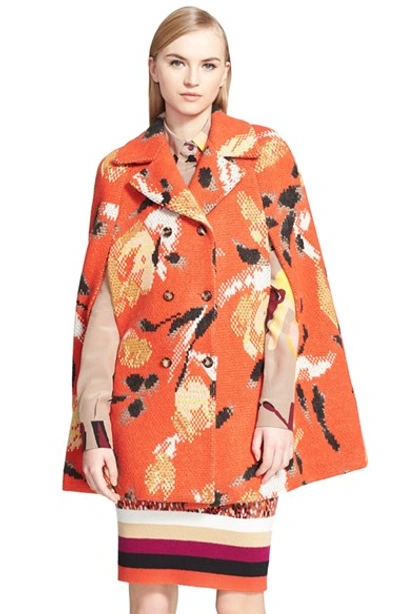 Shop Missoni Boiled Wool Jacquard Cape In Red Multi