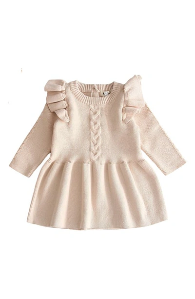 Shop Ashmi And Co Eva Ruffle Shoulder Long Sleeve Knit Cotton Dress In Beige