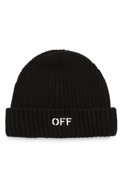 Shop Off-white Kids' Embroidered Logo Cotton Beanie In Military Black