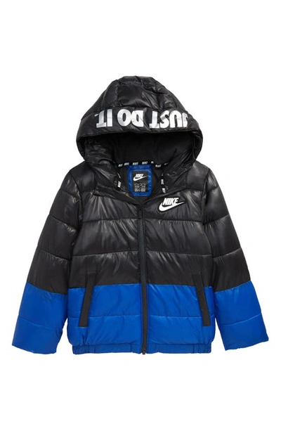 Nike Kids' Color Block Down Hooded Puffer Coat In Dark Smoke Gray