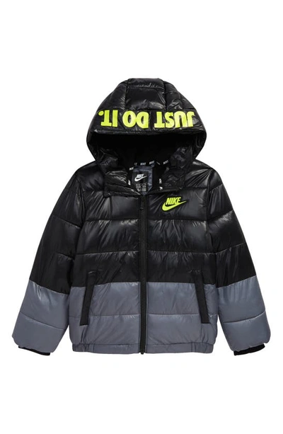 Nike Boys' Color Block Hooded Down Jacket - Little Kid In Black | ModeSens