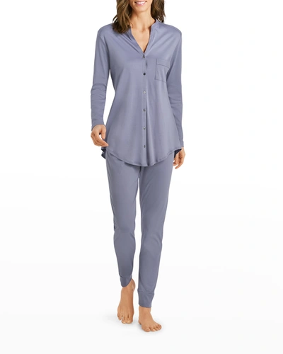 Shop Hanro Pure Essence Two-piece Pajama Set In Blue Granite