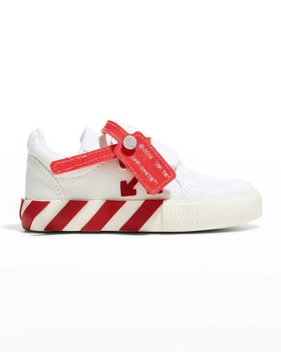 Shop Off-white Kid's Arrow Canvas Grip-strap Low-top Sneakers, Toddler/kids In Whitered