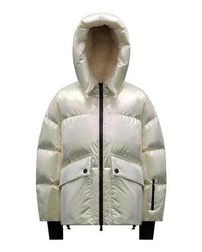 Shop Moncler Tillier Puffer Jacket With Fur-lined Hood In Mink Brn