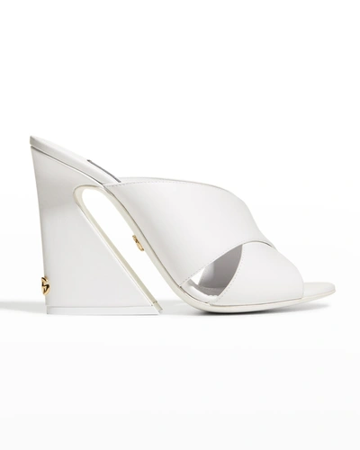 Shop Dolce & Gabbana 105mm Crisscross Leather Slide Mules In White