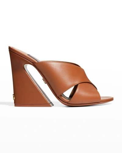 Shop Dolce & Gabbana 105mm Crisscross Leather Slide Mules In Brown