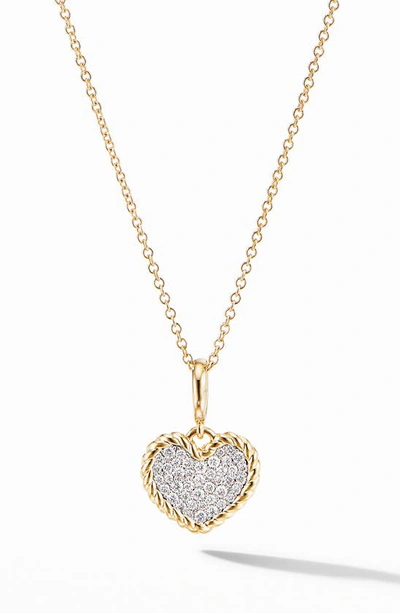 Shop David Yurman Cable Collectibles® Pavé Plate Heart Charm Necklace In Diamond