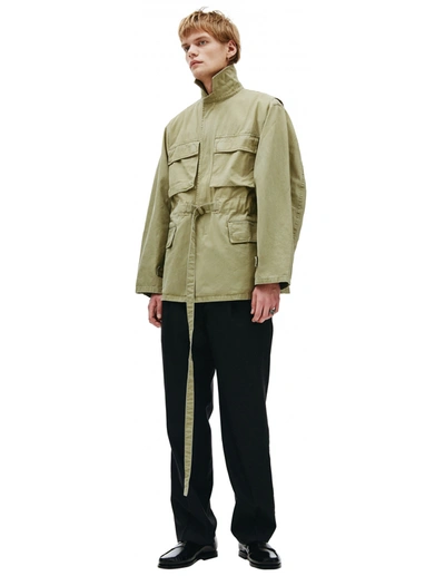 Shop Fear Of God Belted Cotton Jacket In Army In Khaki