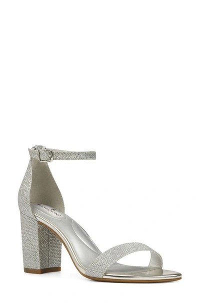 Shop Bandolino Armory Ankle Strap Sandal In Silver Glam Fabric
