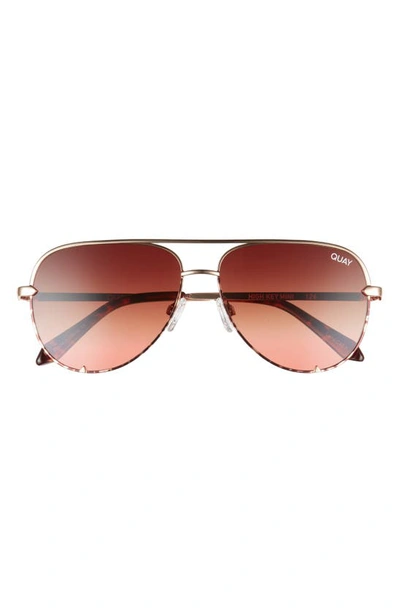 Shop Quay High Key Mini 51mm Aviator Sunglasses In Gold / Brown To Maroon