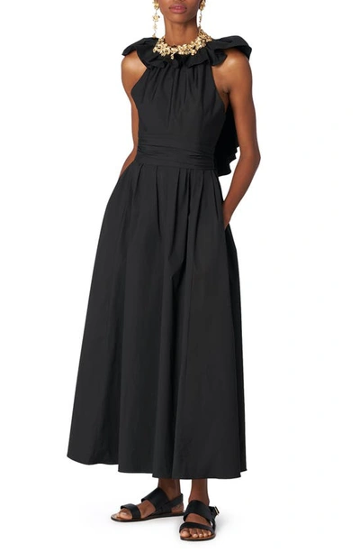 Shop Carolina Herrera Ruffle Neck Dress In Black