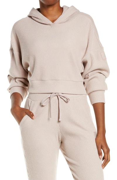 Shop Alo Yoga Muse Ribbed Crop Hoodie In Dusty Pink