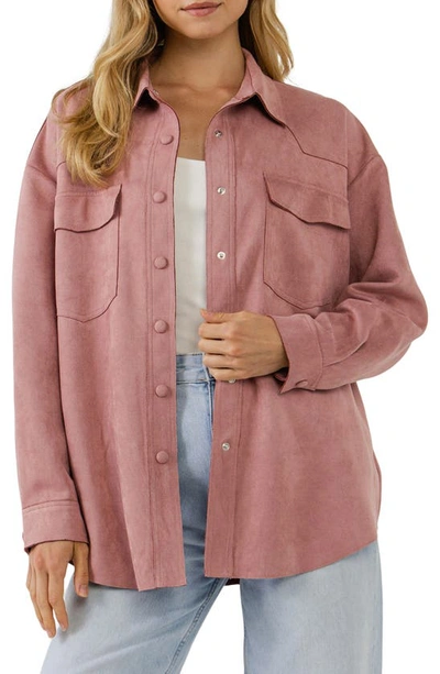 Faux Suede Oversized Shirt In Pink