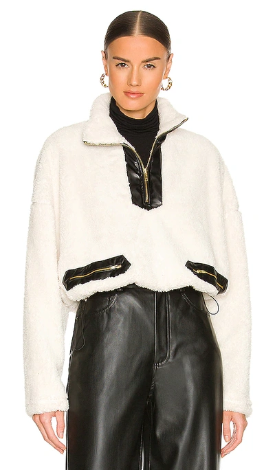 Shop Lna Contrast Sherpa Half Zip Up Jacket In Ivory