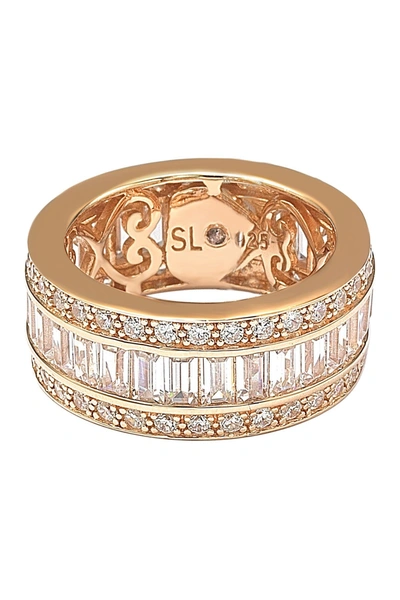 Suzy Levian 14k Rose Gold Plated Sterling Silver Baguette-cut & Round-cut Cz Eternity Band In Rose