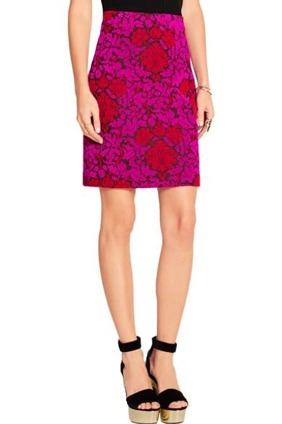 Shop Mary Katrantzou Renzie Flocked Wool-blend Jacquard Mini Skirt In Purple