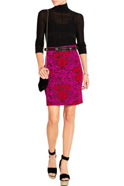 Shop Mary Katrantzou Renzie Flocked Wool-blend Jacquard Mini Skirt In Purple