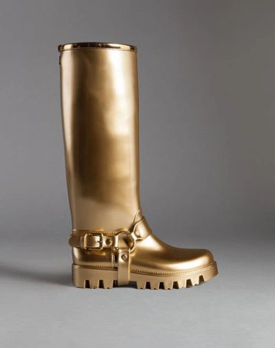 Dolce Gabbana Woman Metallic Rubber Rain Boots Gold