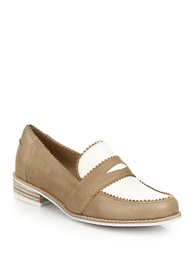 Stuart Weitzman School Days Two-tone Leather Loafers In Tan