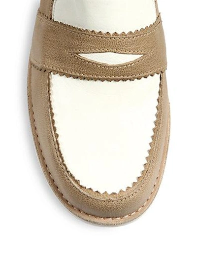 Shop Stuart Weitzman School Days Two-tone Leather Loafers In Tan-white