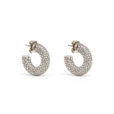 Shop Amina Muaddi Cameron Hoop Mini White And Silver Crystal Earrings