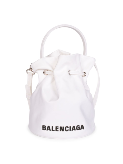 Shop Balenciaga Wheel Drawstring Bag In White Black