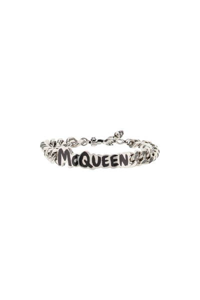 Shop Alexander Mcqueen Mcqueen Graffiti Bracelet In Silver