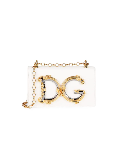 Shop Dolce & Gabbana D & G Girls Leather Crossbody Phone Case In White