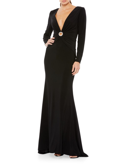 Shop Mac Duggal Women's Ieena Jersey Long Sleeve Gown In Black