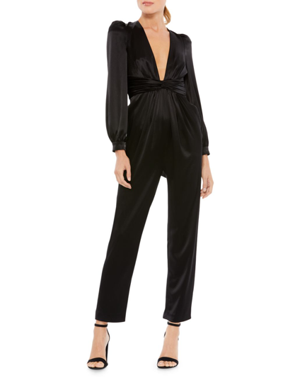 Shop Mac Duggal Women's Ieena Satin Long-sleeve Jumpsuit In Black