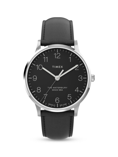 Shop Timex Men's Waterbury Black Leather 40mm Watch
