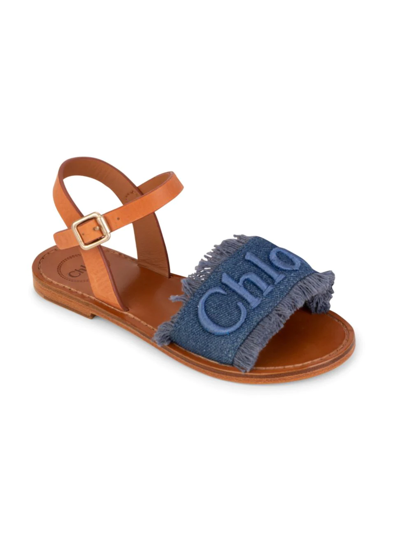 Shop Chloé Little Girl's & Girl's Denim Sandals In Denim Blue