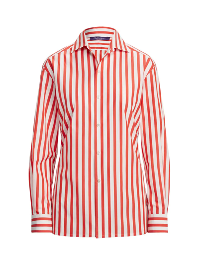Shop Ralph Lauren Women's Capri Striped Button Down Shirt In Orange White