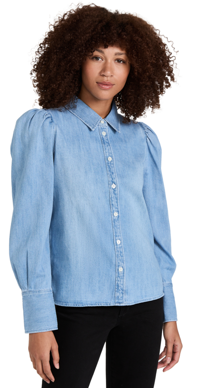 Shop Frame Voluminous Puff Sleeve Shirt In Light Wash