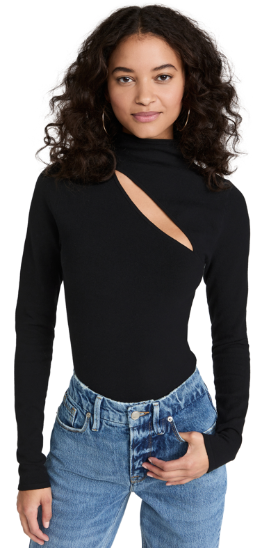 Shop Good American Slit Shoulder Sweater Thong Bodysuit In Black001