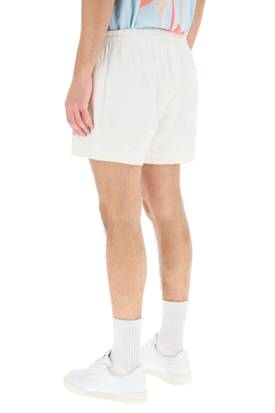 Shop Blue Sky Inn Linen Shorts With Logo Embroidery In White