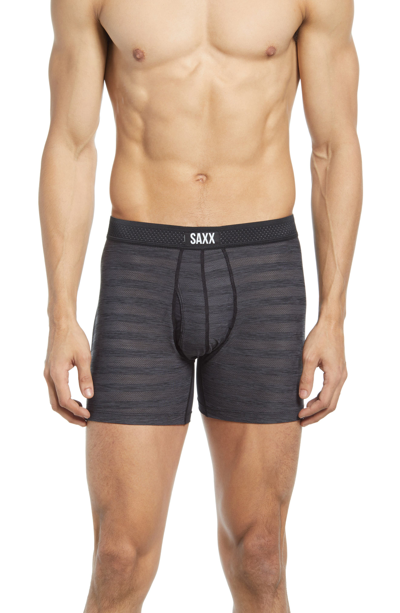 Shop Saxx Hot Shot Stripe Performance Boxer Briefs In Black Heather