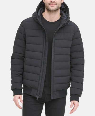 Shop Dkny Men's Quilted Hooded Bomber Jacket In Heather Grey