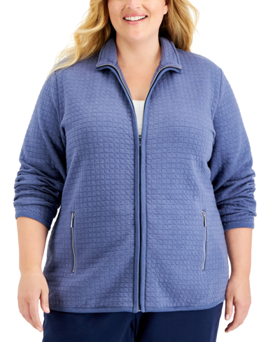 Shop Karen Scott Plus Size Quilted Fleece Jacket, Created For Macy's In Heather Indigo