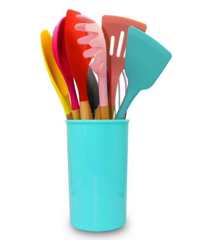 Shop Cheer Collection Silicone Spatula With Wooden Handles Set, 12 Pieces In Multi