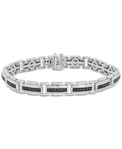 Shop Macy's Men's Black Diamond Link Bracelet (2 Ct T.w.) In Sterling Silver
