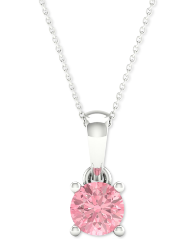 Shop Forever Grown Diamonds Lab-created Pink Diamond Solitaire 18" Pendant Necklace (1/5 Ct. T.w.) In Sterling Silver