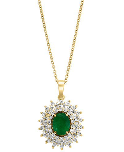 Effy Collection Effy Emerald (1-1/2 Ct. T.w.) & Diamond (1/5 Ct. T.w.) Halo 18" Pendant Necklace In 14k Gold In Emerald