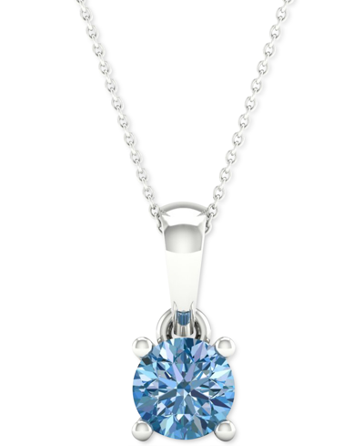 Shop Forever Grown Diamonds Lab-created Blue Diamond Solitaire 18" Pendant Necklace (1/5 Ct. T.w.) In Sterling Silver