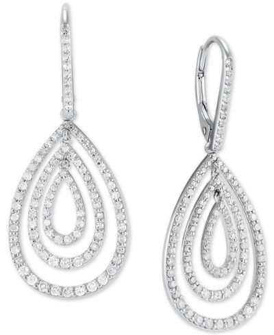 Macy's Diamond Concentric Teardrop Leverback Drop Earrings (1 Ct. T.w.) In Sterling Silver In Sterling Silver