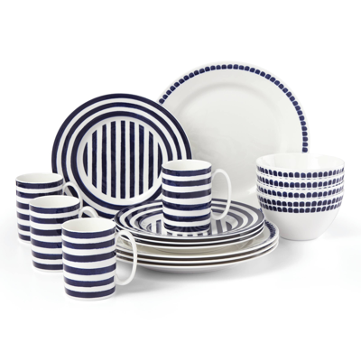 Shop Kate Spade New York Charlotte Street North 16-pc Dinnerware Set, Service For 4 In White And Navy