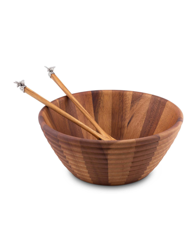 Shop Vagabond House Bee Hive Shaped Wood Salad Bowl And Salad Server Set With Pewter Bee Accent