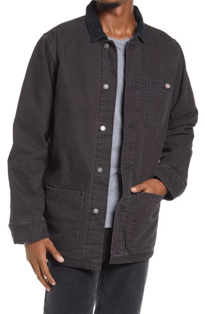 Shop Dickies R2r Fleece Lined Cotton Canvas Chore Jacket In Stonewashed Black